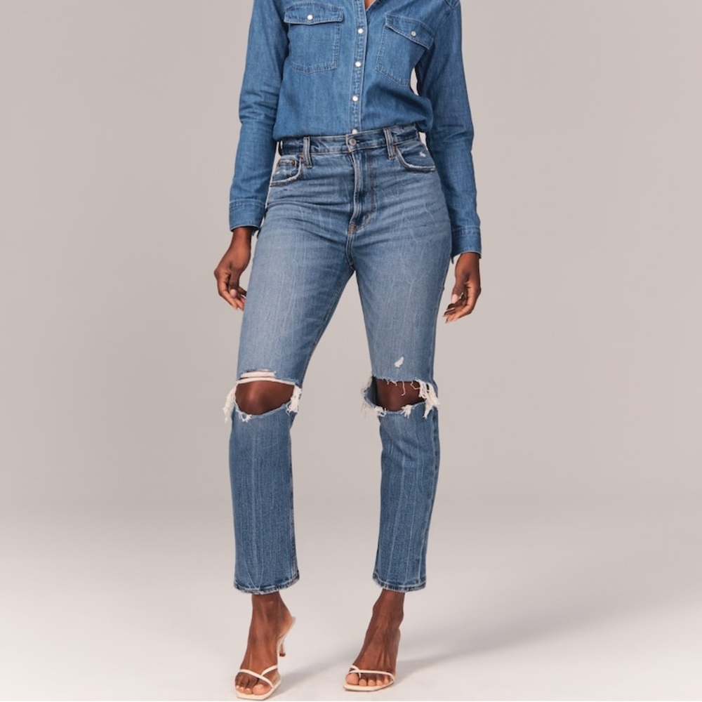 Abercrombie & Fitch Curve Love Ultra High Rise Ankle Straight Jeans Long Length